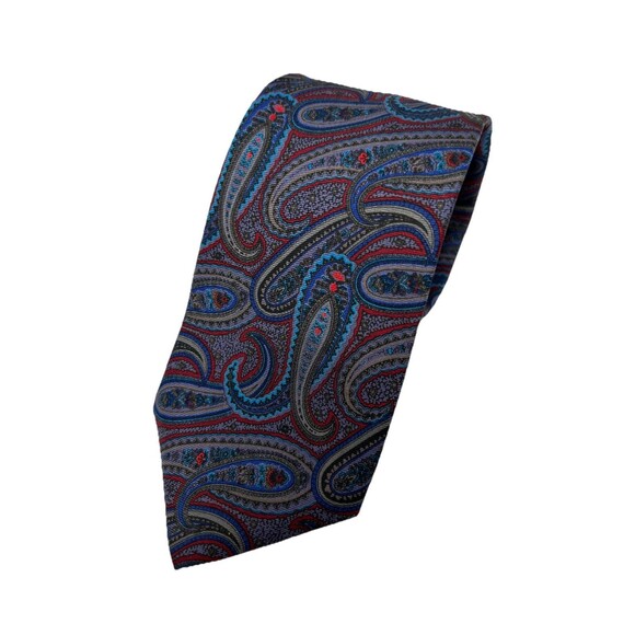 Christian Dior Red Blue Paisley‎ Imported Silk Men's Necktie 55.75" x 3" - Picture 2 of 6